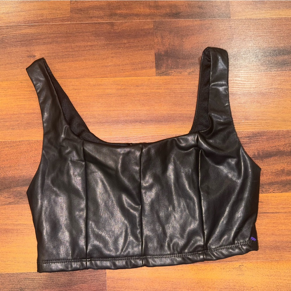 Haute Monde Black Shirt Faux Leather Size XS Going Out Festival Top